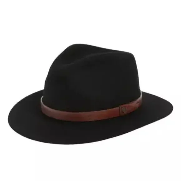 BRIXTON Messer Black 100% Wool Felt Fedora Unisex XL 7 3/4 Hat Size 62 CM NWOT